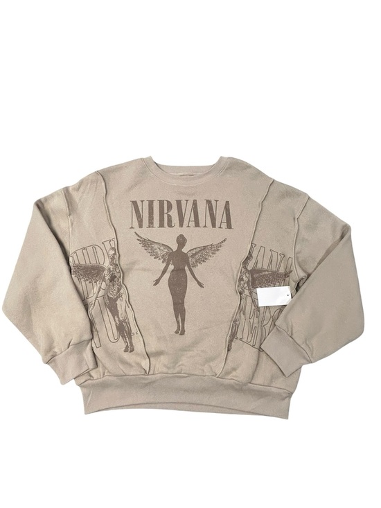 NIRVANA Other - Nirvana Beige Graphic Crewneck Sweatshirt Men XS Cotton Poly Casual Grunge NWT